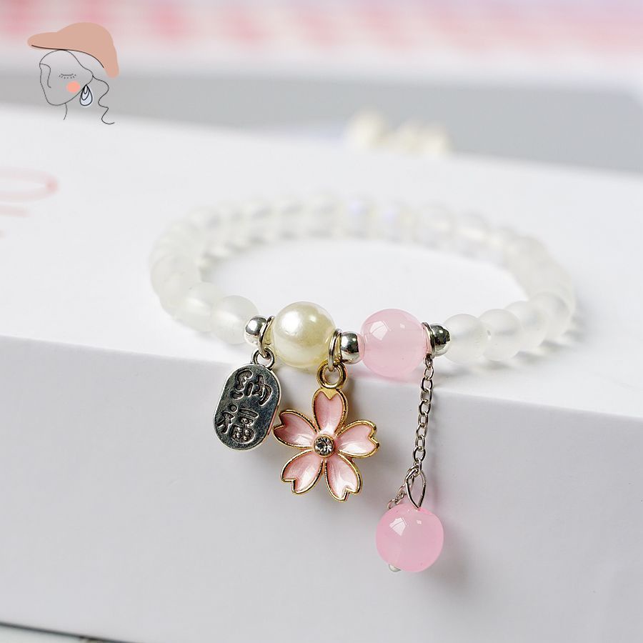 Vòng Đeo Tay Chuỗi Hạt Pha Lê Phối Hoa Thời Trang Xinh Xắn Cho Nữ