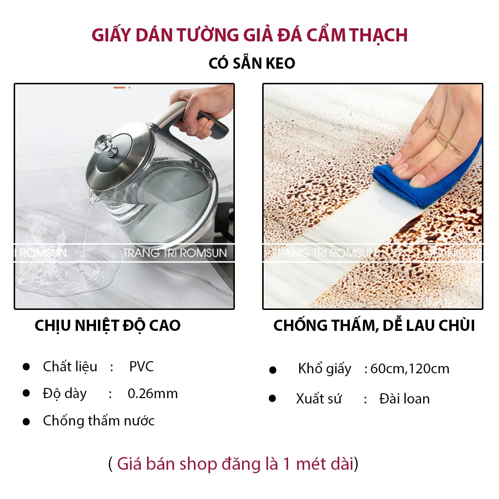 Giấy dán tường giả đá khổ 60cm 1m2 đài loan- Decal miếng dán trang trí giả đá dán tường bếp phòng ngủ 3D sẵn keo | BigBuy360 - bigbuy360.vn