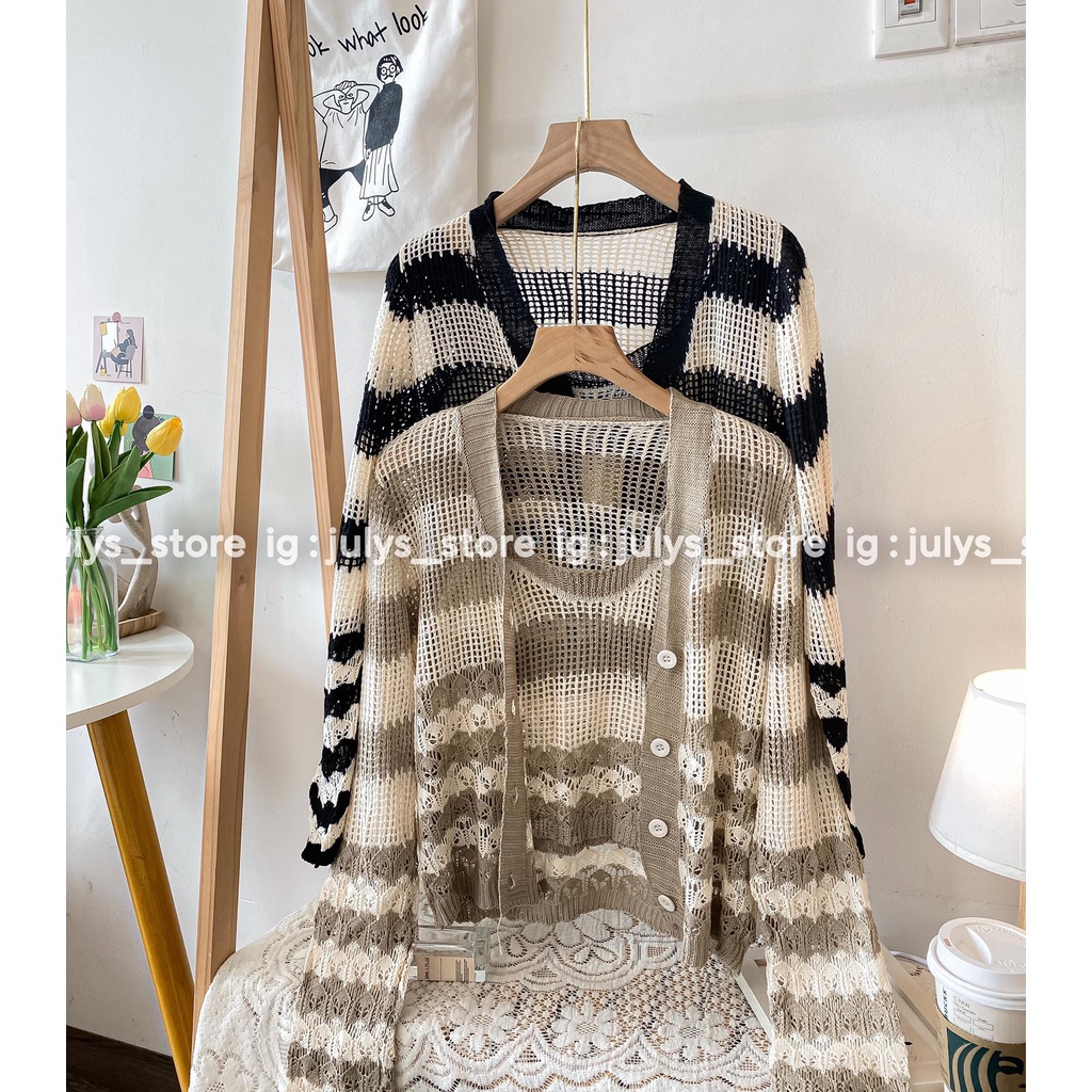 SET áo len cardigan kẻ ngang 2798 (ảnh thật kèm video)