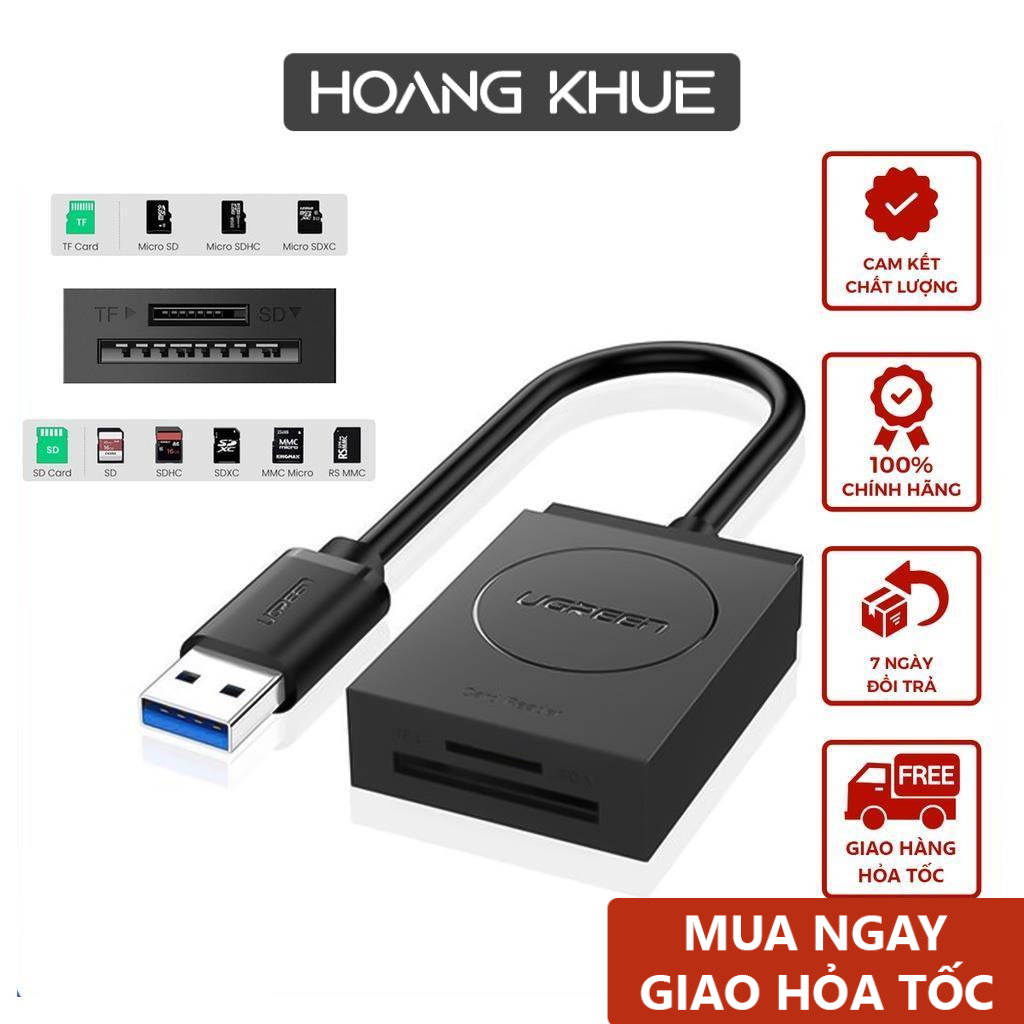 Đầu đọc thẻ USB 3.0 USB đọc thẻ SD và TF UGREEN 20250