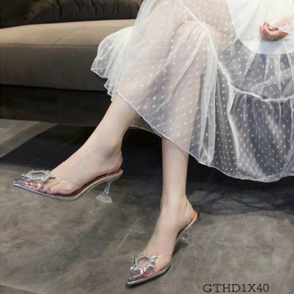 Sandal Cao Gót Quai Trong H39 đá mặt trời kín mũi và hở mũi H39 _E99 gót trụ 9cm