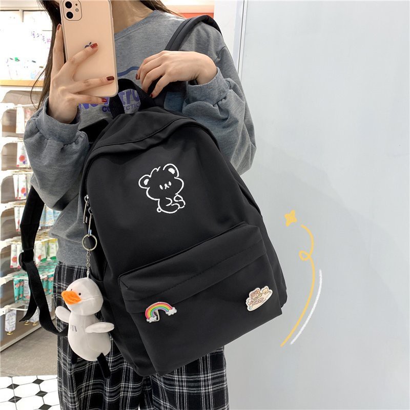 Balo đi học nữ thời trang Balo ulzzang học sinh GẤU THÊU phong cách Hàn Quốc cao cấp chống nước bán kèm gấu bông BLHS8