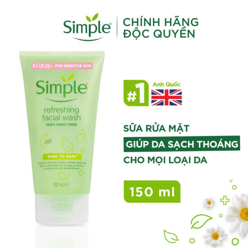 Combo Simple Tẩy trang 200ml + Sữa rửa mặt 150ml + Nước hoa hồng 200ml Chăm sóc da 3 bước cơ bản