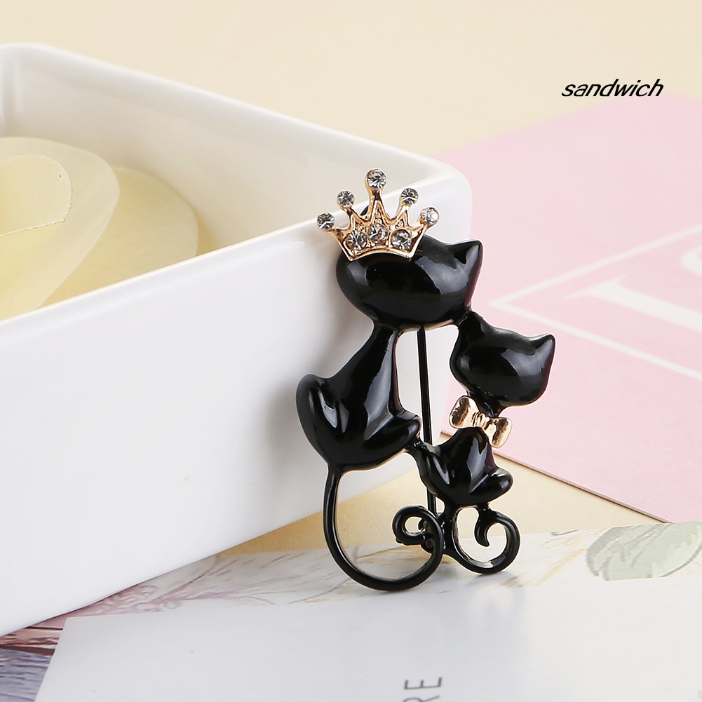 Ghim Cài Áo Hợp Kim Hình Mèo Đội Vương Miện Có Đính Đá Đầy Cá Tính