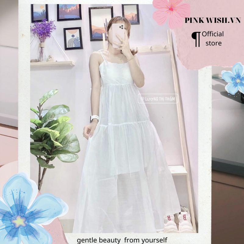 Đầm midi hai dây 2s xòe dáng dài