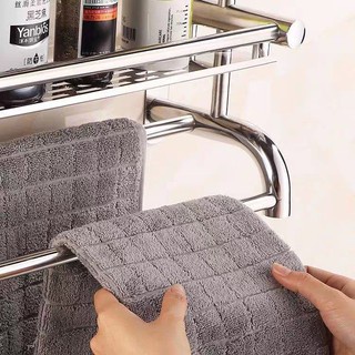 Giá Treo Khăn Nhà Tắm 2 Tầng, Kệ Nhà Tắm INOX 304 Dán Tường Không Cần Khoan Đục