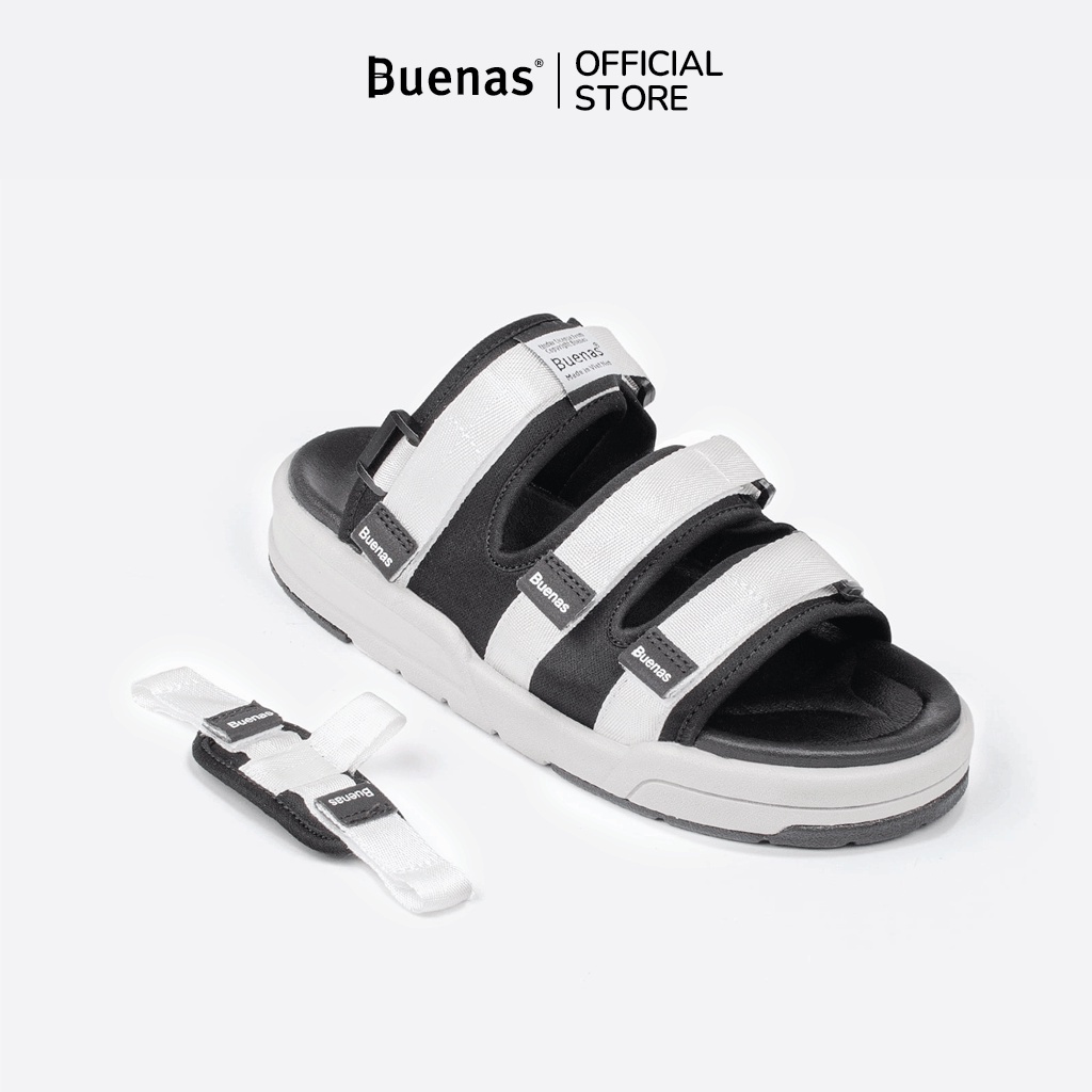 Dép nam nữ Buenas SD-6879 - màu đen quai trắng quai dù sandal học sinh đi chơi đế cao 3 phân chính hãng