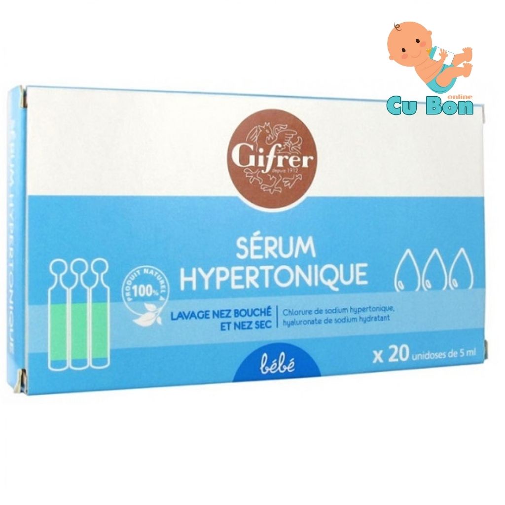 Nước muối nhỏ mũi GIFRER của Pháp hộp 20 ống tép màu vàng giúp bé giảm tắc nghẽn mũi sổ mũi an toàn cho bé từ sơ sinh