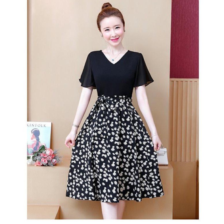 HÌNH THẬT – ĐẦM XÒE HOA CÚC CỔ V IN HOA CÚC KIỂU ĐẦM XÒE BIGSIZE DẠO PHỐ, ĐẦM XÒE CÁNH TIÊN, ĐẦM BIGSIZE NỮ D3256