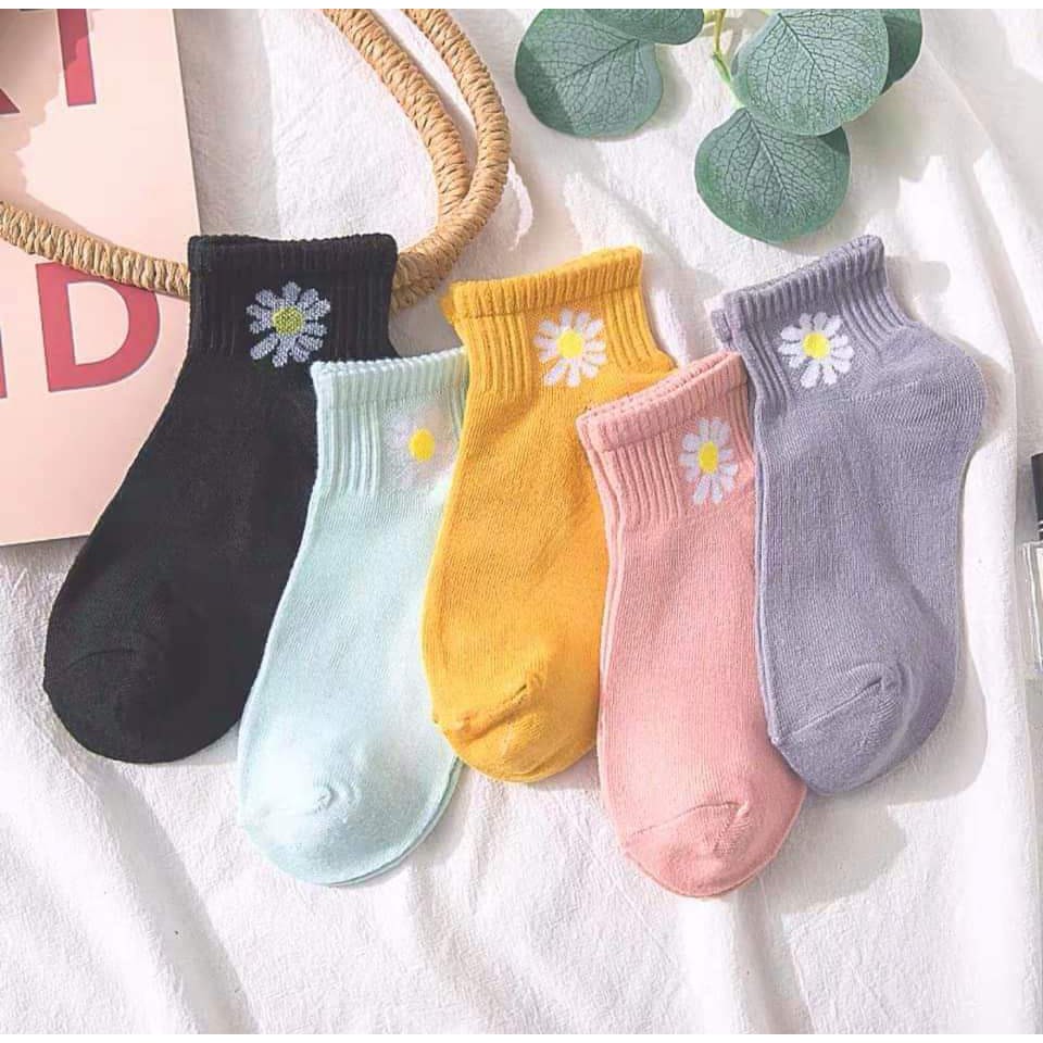 [LOẠI ĐẸP] Tất hoa cúc cổ thấp hot cotton mềm mại chống hôi chân nhiều màu xinh đẹp co giãn 4 chiều loại dày dệt chắc