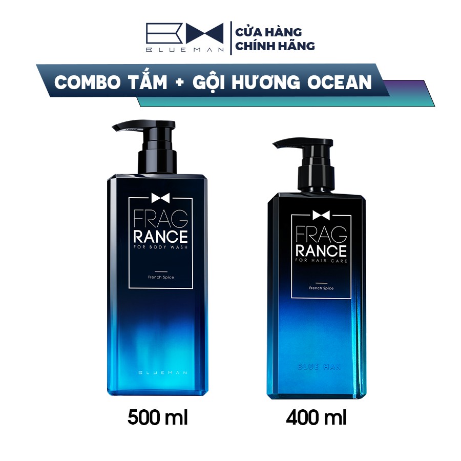 Combo Tắm Gội Hương Ocean BLUEMAN Nước Hoa Siêu Thơm 500ml+400ml