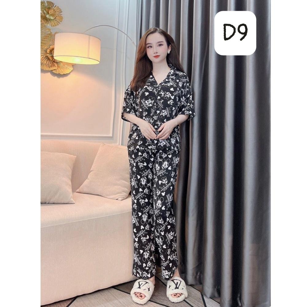 Bộ Mặc Nhà Nữ, Bộ Ngủ Nữ Pijama Lụa Áo Cộc Tay Quần Dài Chất Liệu Lụa Mango Dễ Thương