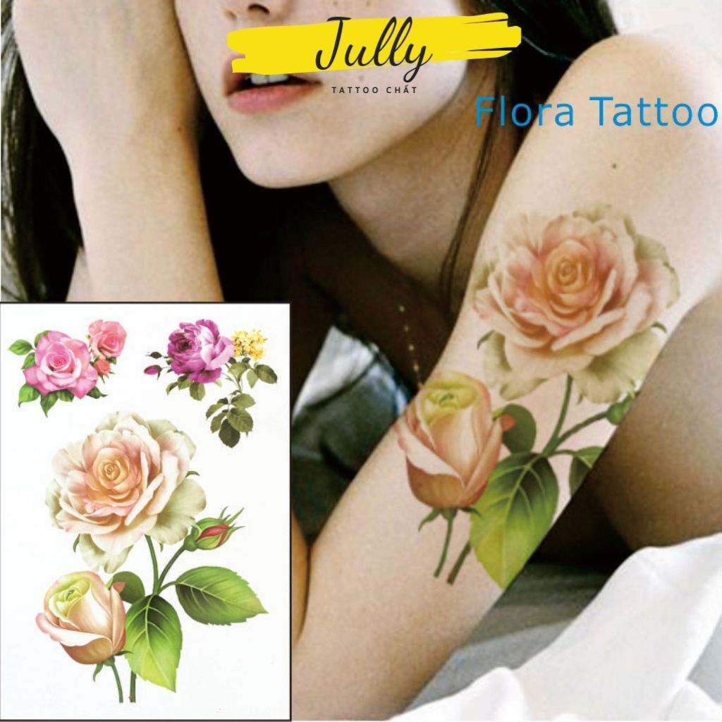 Hình xăm dán hoa hồng vàng JULLY Tattoo chất, xăm tạm thời 15 ngày chống nước an toàn, bền đẹp BIG140