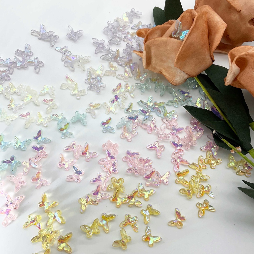 Phụ Kiện Trang Trí Móng Tay 3D Bằng Nhựa Resin Hai Cánh Bướm Cực Quang Mẫu Mới 2022