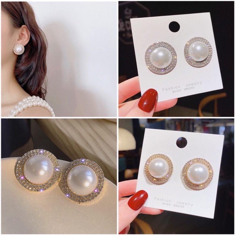 Khuyên tai đính đá lấp lánh phong cách Retro cao cấp / Bà Tổng Phụ Kiện