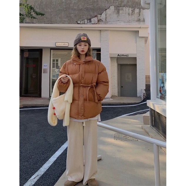 Áo phao siêu nhẹ thắt eo phong cách Hàn Quốc MIJOO