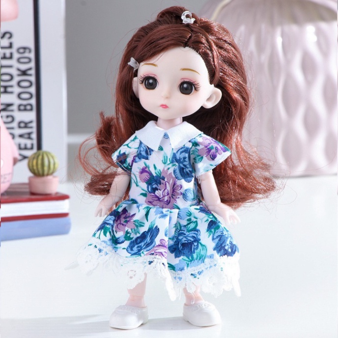 Búp bê công chúa 3D chibi đồ chơi bé gái cỡ 16cm kèm phụ kiện thú cưng, đồ bác sĩ, xe đẩy siêu thị, xe đạp