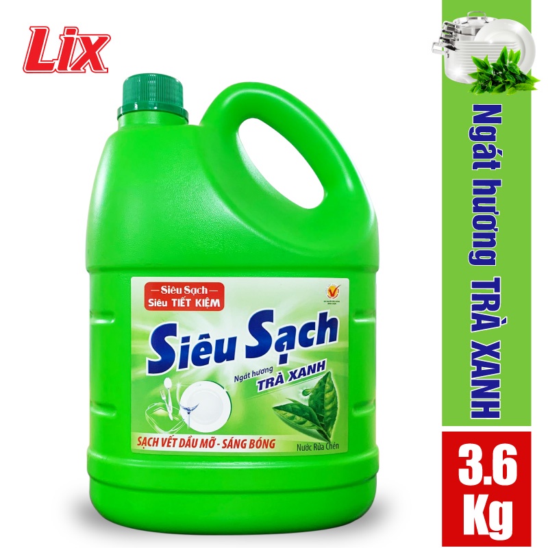 Nước Rửa Chén LIX 3.6 KG Siêu Sạch Hương Trà Xanh