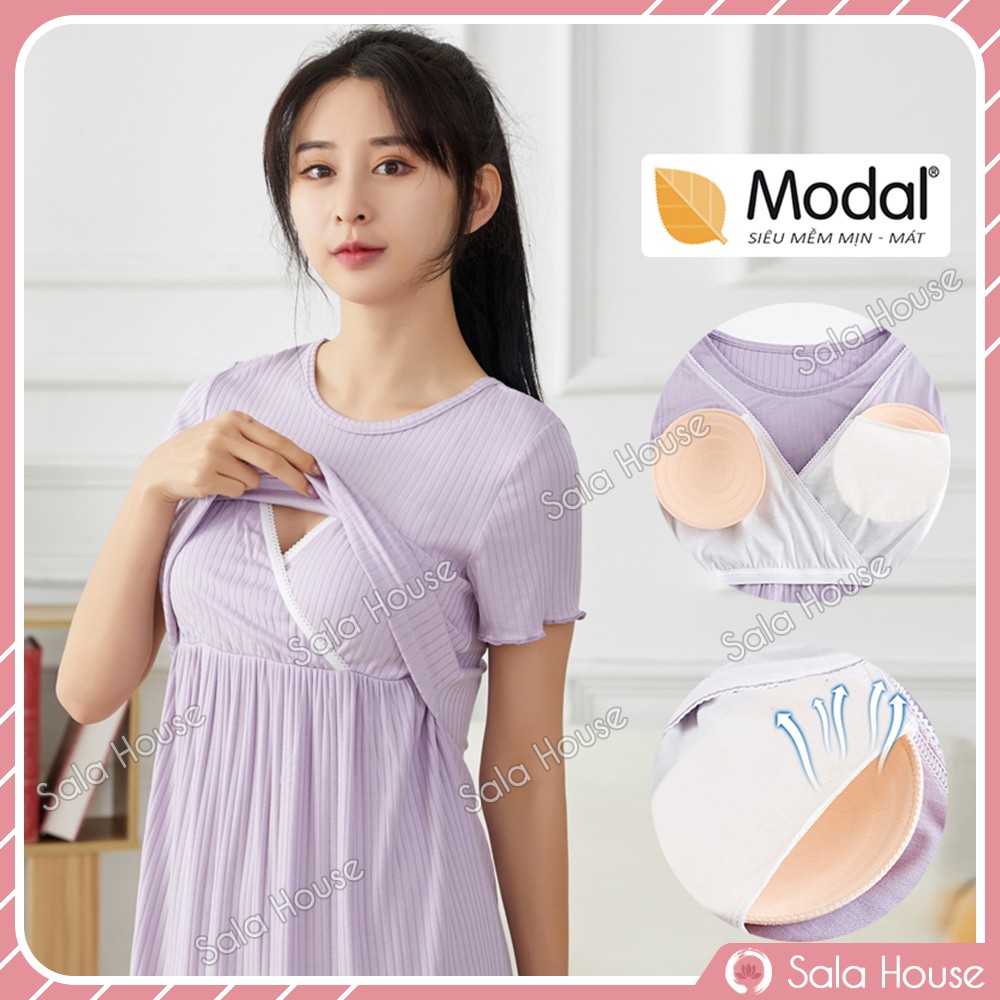 Đầm Thun Bầu - Váy Cho Con Bú Kèm Lót Ngực SalaHouse Vải Modal Mềm Nhẹ Thoải Mái cho mẹ bầu và sau sinh - VB06