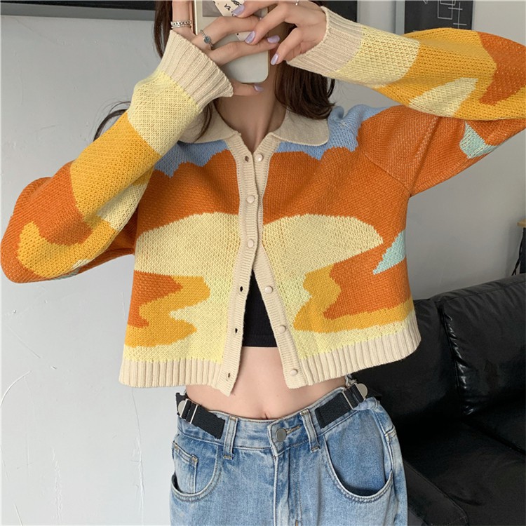 [CÓ SẴN] Áo Cardigan len cổ sơmi Orange Desert form croptop | BigBuy360 - bigbuy360.vn