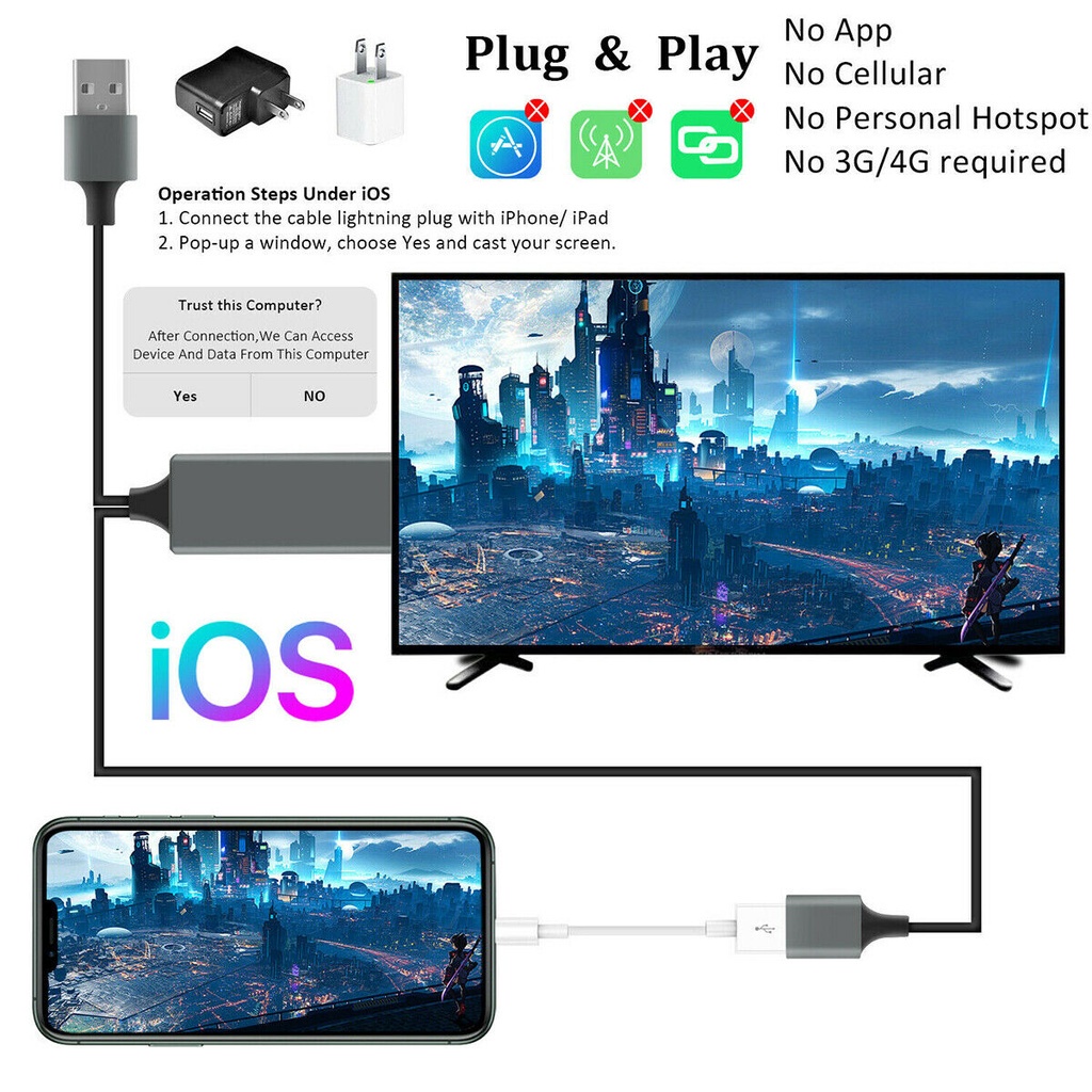 1080P HDMI Mirroring Cable Phone To TV HDTV Adapter Video Cable For Apple IPad IPhone X 8 7 6 Plus 6S Android 5.0+ Phones To HDTV Projector#SHOPEE219