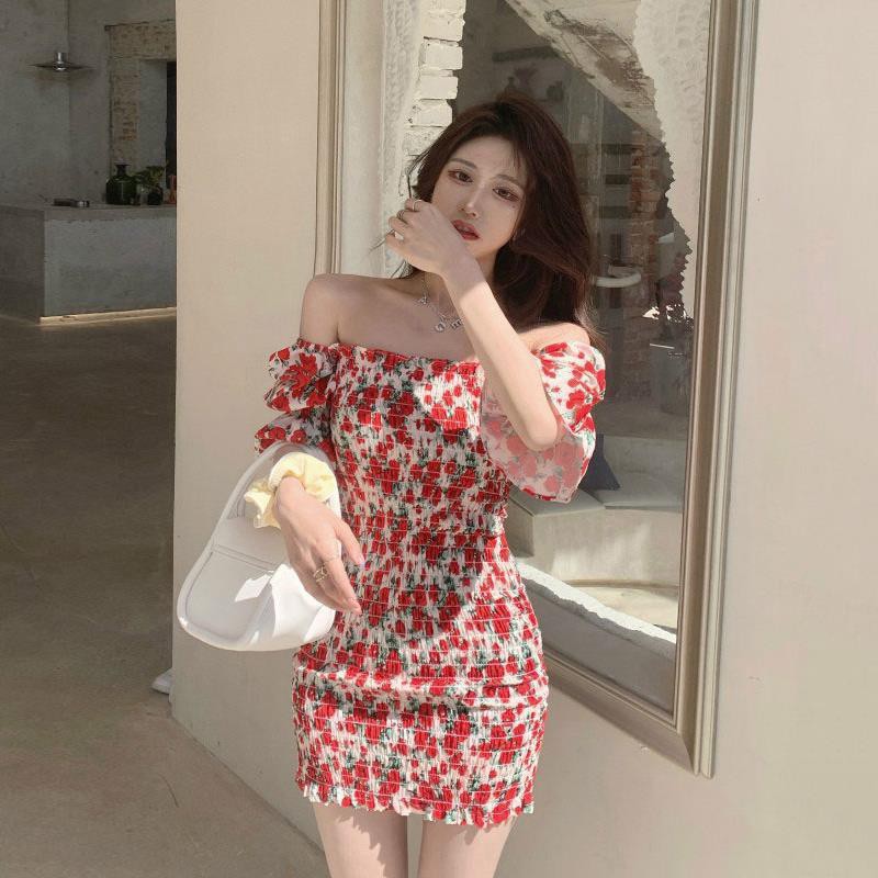 Đầm ôm Ngắn Tay Cổ Vuông In Hoa Thời Trang | BigBuy360 - bigbuy360.vn