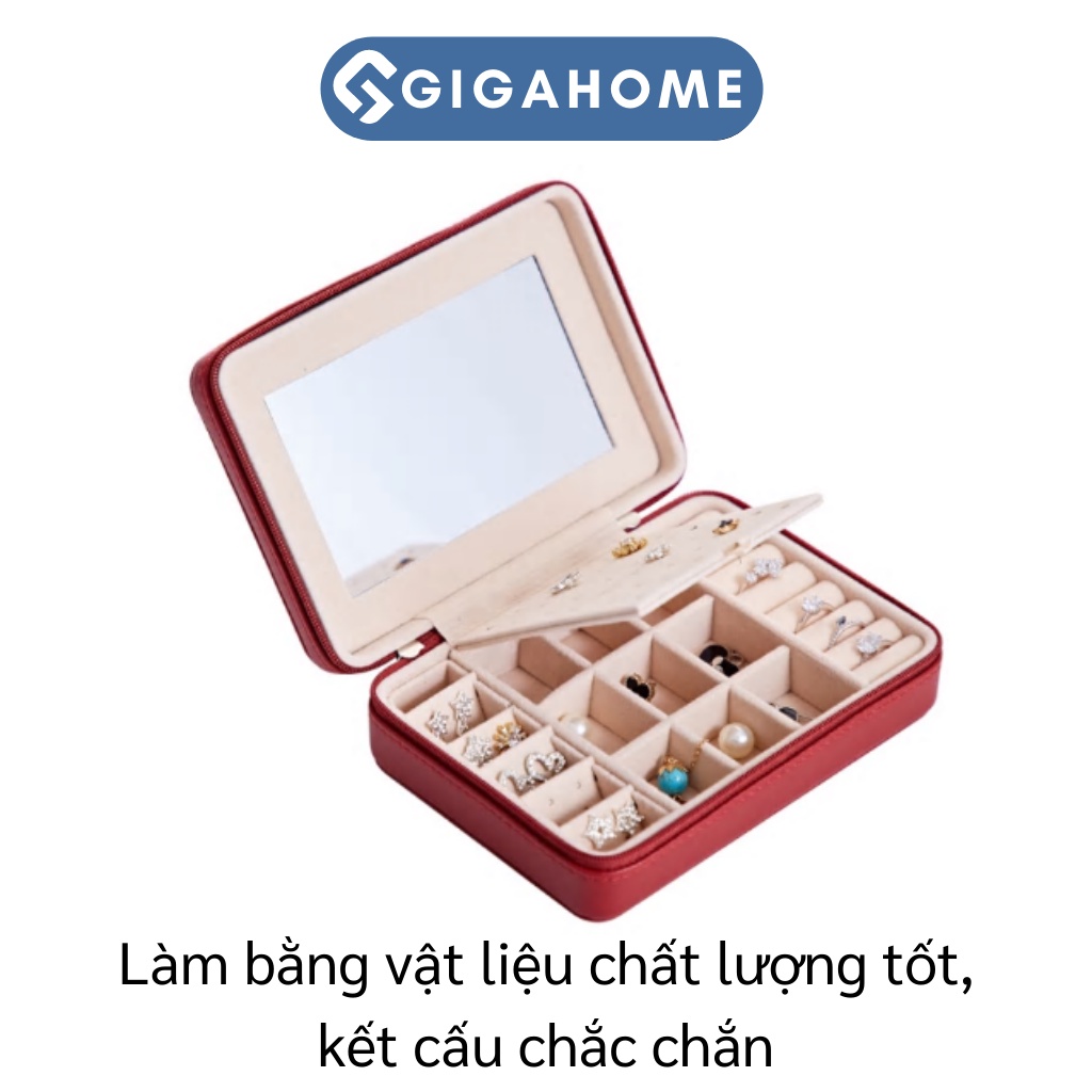 Hộp Đựng Đồ Trang Sức, Khuyên Tai, Lắc Tay GIGAHOME Có Gương Bọc Da Pu Sang Trọng 9506