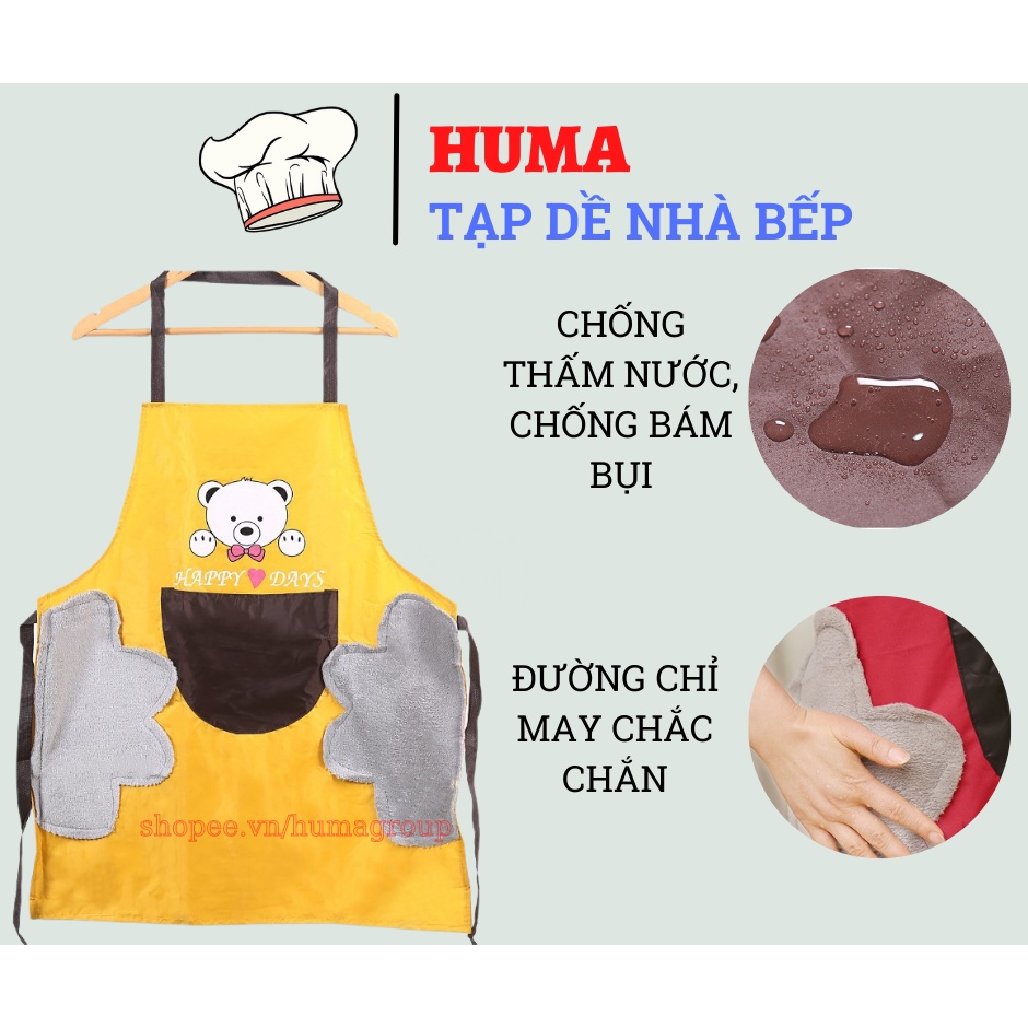 Tạp Dề Nấu Ăn Chống Thấm Nước, Chống Bám Bụi Hoạ Tiết Gấu Dễ Thương