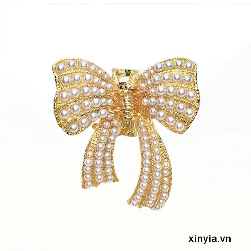 Kẹp Tóc Ngọc Trai Thắt Nơ Đính Hạt Ngọc Trai Xinh Xắn Cho Nữ