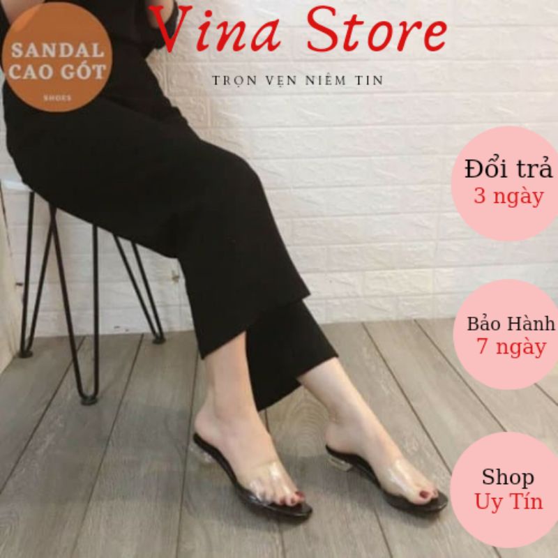 Dép guốc cao gót 3p quai trong gót vuông trong suốt dành cho nữ phù hợp đi làm,đi dự tiệc_Hàng cao câp- MÃ L77