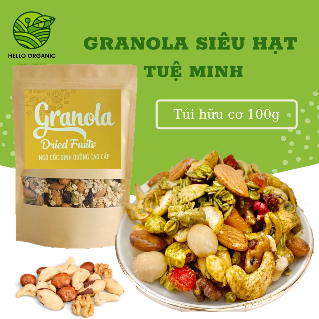 Granola siêu hạt Tuệ Minh( Túi 100g) hạt dinh dưỡng ngũ cốc granola không đường tốt cho sức khỏe dành cho người ăn kiêng