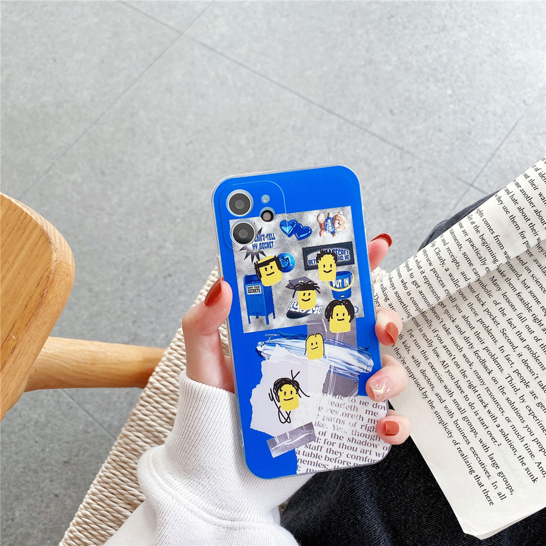 Soft Plastic Phone Cases Cute Couple cartoon Blue graffiti transparent Case suitable for iPhone12 mini 11 PRO MAX 7/8plus SE2020 X/XS XR XSMAX