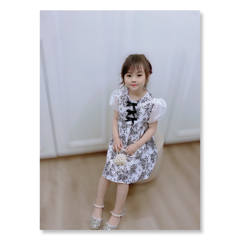 Váy cotton quảng châu phối thô mềm cao cấp cho bé gái 8-20kg