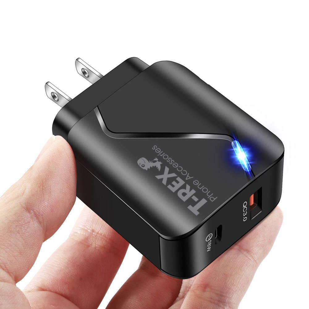 Củ Sạc Nhanh T-REX Led QC3.0 & PD Type-C 18W  Cao Cấp