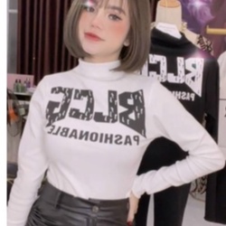 Áo tăm lông cổ cao in chữ to