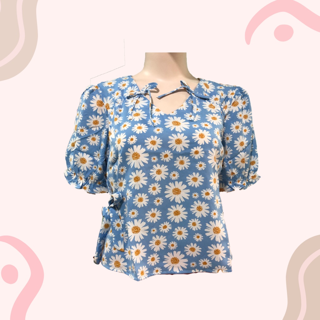 Áo Trung Niên Cho Mẹ Kiểu 2 Nơ Cao Cấp mùa hè họa tiết Hoa Cúc