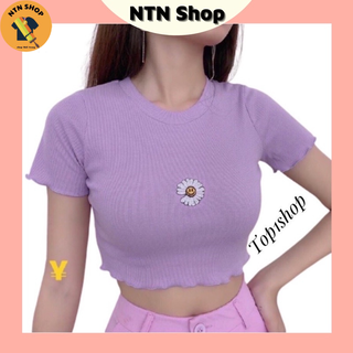 Áo croptop Thêu Icon hoa cúc (av)