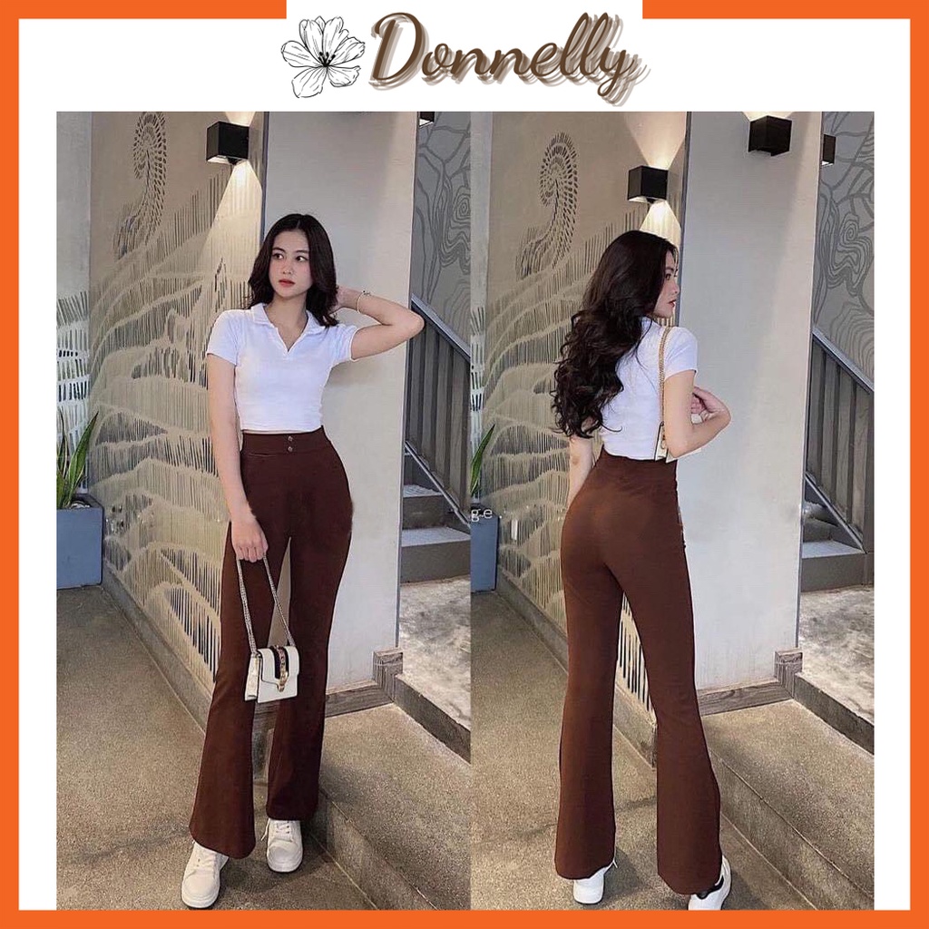 [Hàng Cao Cấp Ảnh Thật] Quần Ống Loe Donnelly Cạp Cao, Quần Ống Loe Nữ Lưng Cao Vải Co Dãn Giúp Tôn Dáng Kéo Dài Chân