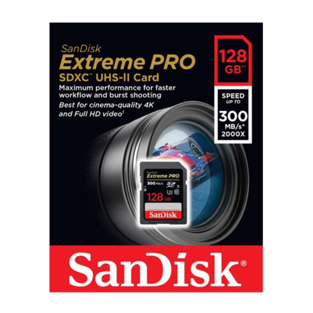 Thẻ nhớ Máy Ảnh SDXC Sandisk Extreme Pro UHSII U3 2000x 128GB 300MB/s (Đen)