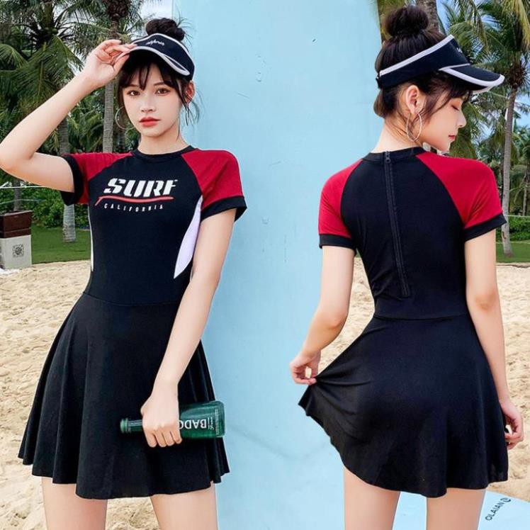 Bộ Đồ Bơi Nữ Một Mảnh, Tay Ngắn, Quần Váy Có Quần Boxer Bên Trong, An Toàn, Kín Đáo, Dễ Thương | BigBuy360 - bigbuy360.vn