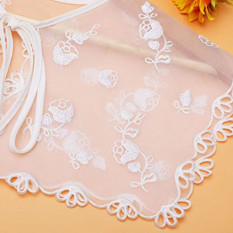 Khăn Choàng Cổ Thêu Hoa Đính Sequin Phối Dây Cột Nơ Có Thể Tháo Rời Cho Nữ