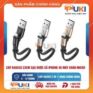 Cáp sạc baseus 23cm chính hãng 2 trong 1 cho iPhone và android - PUKISHOP