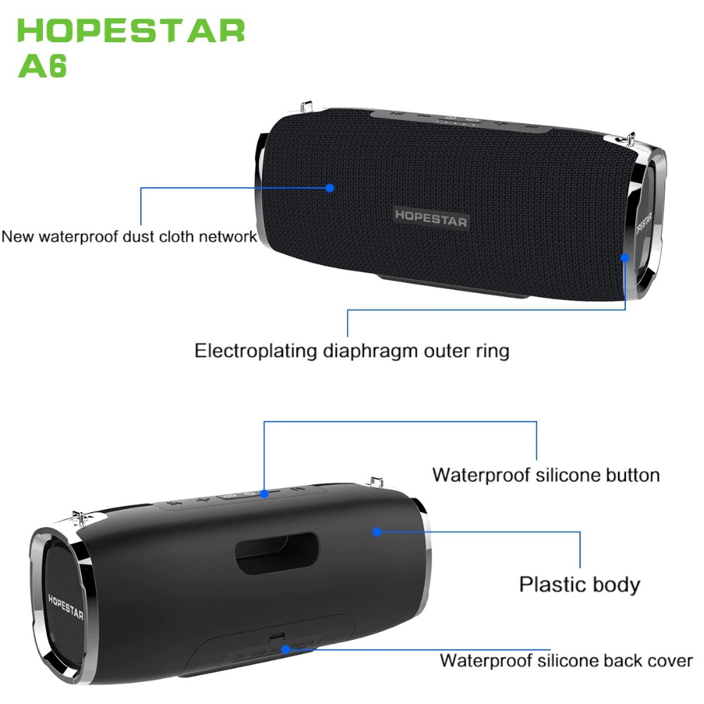 Loa bluetooth cao cấp Hopestar A6 công suất 35W pin 6000mah, âm Bass cực khủng, IPX6 (Màu ngẫu nhiên)