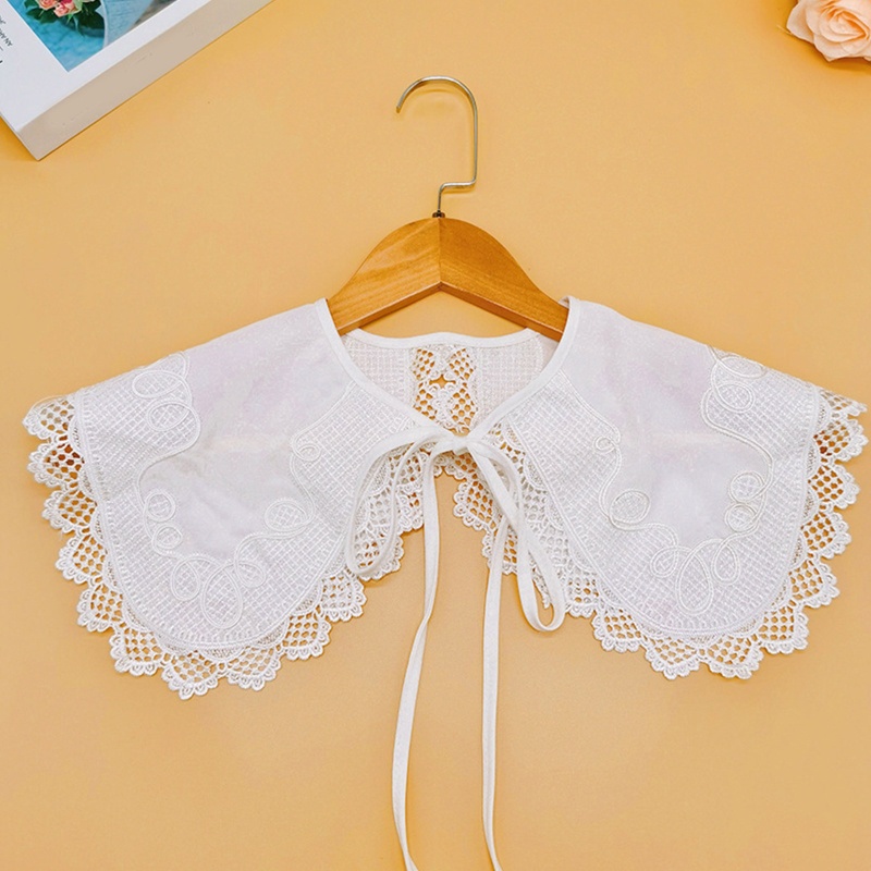 Khăn Choàng Cổ Màu Trắng Phối Ren Họa Tiết Kẻ Sọc / Chấm Bi Có Thể Tháo Rời Thời