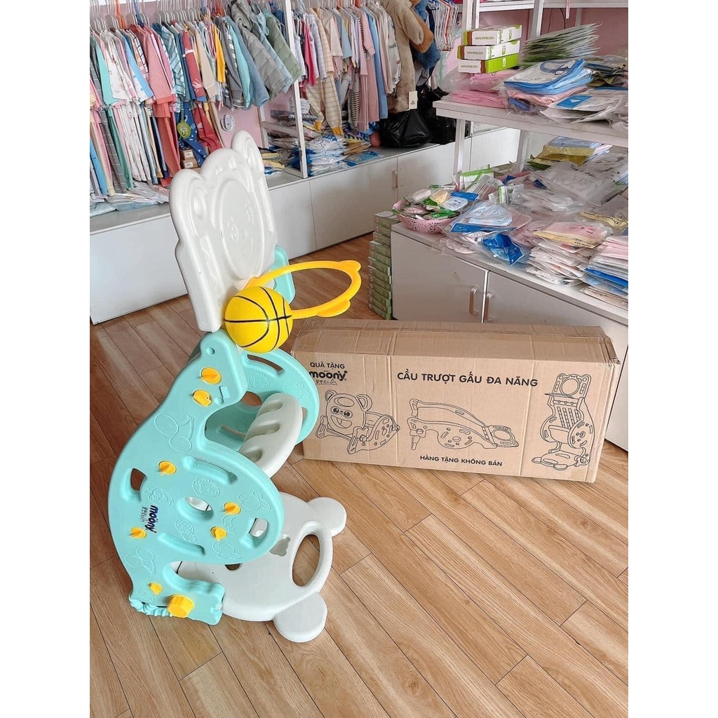 Đồ Chơi Bập Bênh Cầu Trượt và Bóng Rổ Hình Gấu 3 trong 1