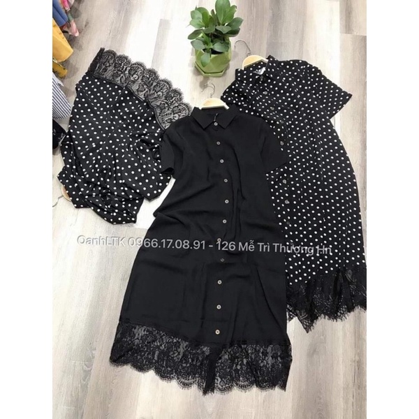 Váy bầu đầm bầu công sở dáng dài chấm bi