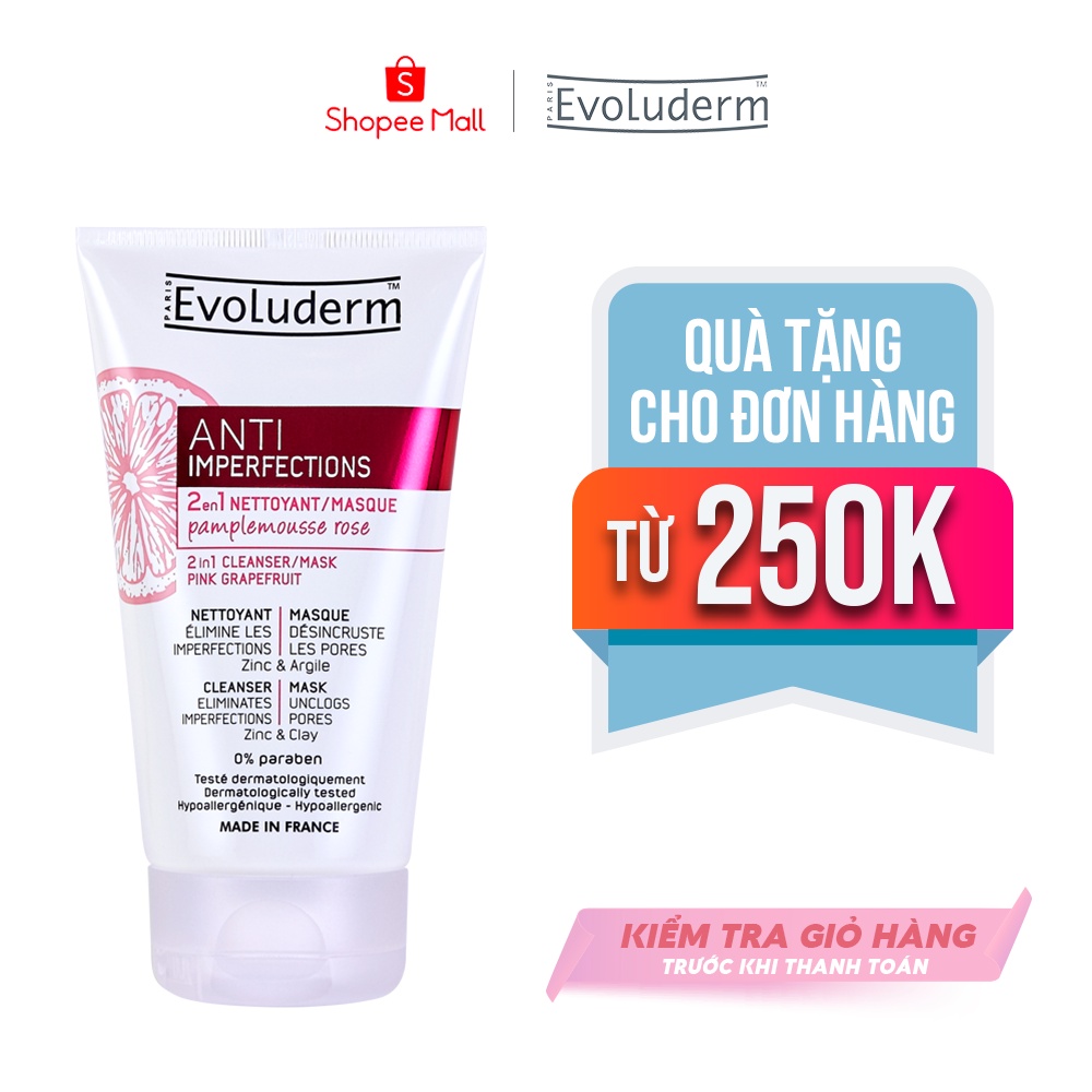 Sữa rửa mặt / Mặt nạ 2in1 chiết xuất Pink GrapeFruit giúp ngăn ngừa mụn dành cho da dầu mụn Evoluderm 150ml