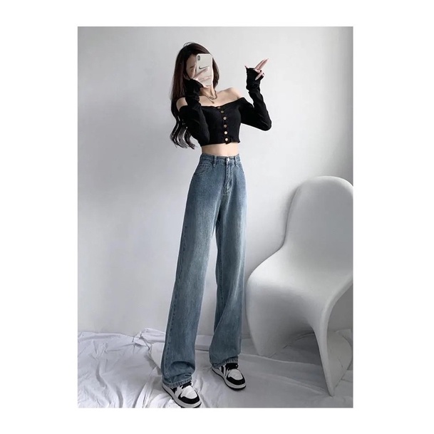 Quần jean nữ màu xanh nhạt lưng cao ống suông phom rộng mẫu mới phong cách Ulzzang Hàn Quốc hách dáng chất đẹp xu hướng | BigBuy360 - bigbuy360.vn