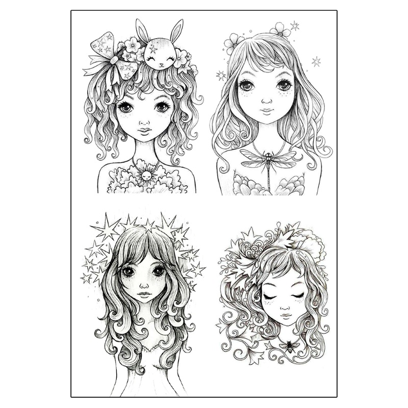 Bộ Con Dấu Silicone Trong Suốt Hình Cô Gái Trang Trí Album Ảnh