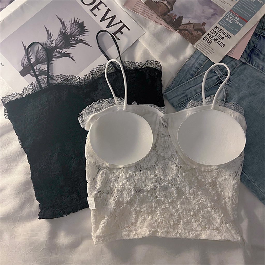 Áo hai dây nữ 23Closet áo 2 dây croptop nữ sợi bún có đệm ngực chất liệu ren  cao cấp kiểu dáng Hàn Quốc AHDR01 | BigBuy360 - bigbuy360.vn